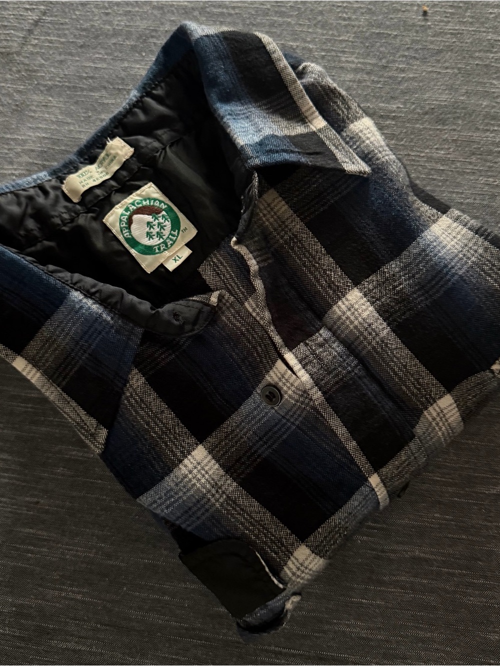 Vintage Appalachian Trail Men's Blue Plaid Flannel Button-Up Shirt